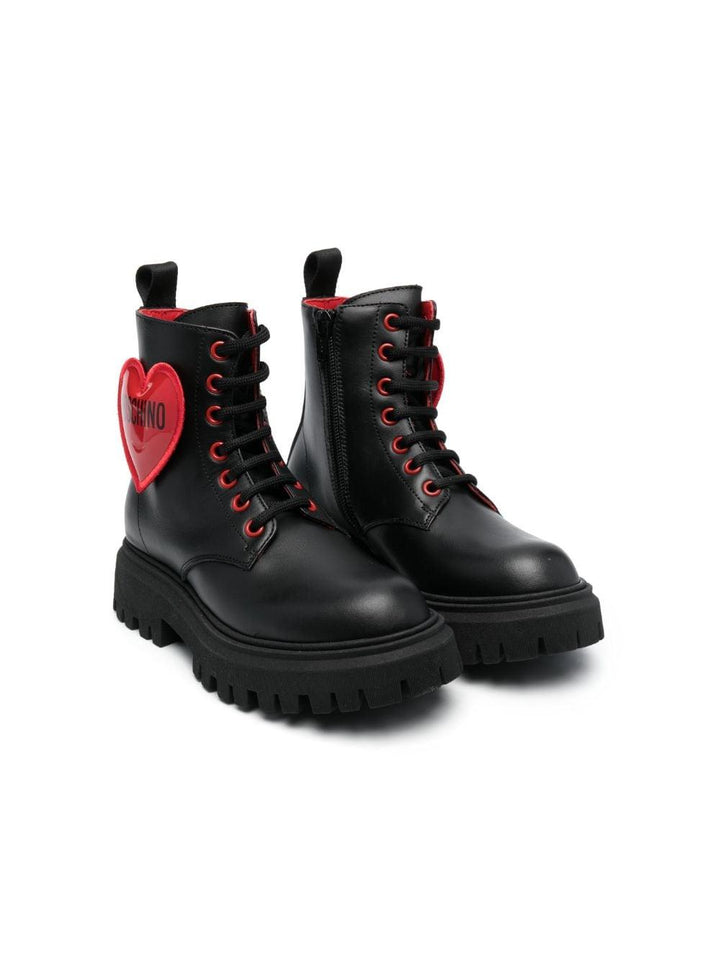 Stivali neri bambina con applicazione rossa 76046 VAR01 MOSCHINO KIDS 