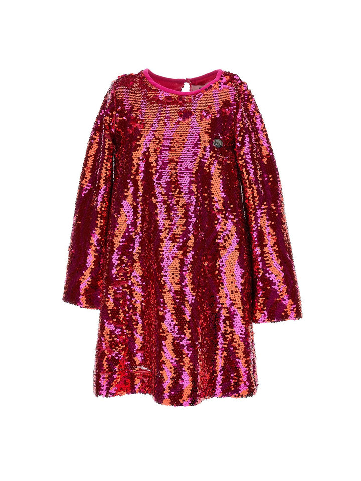 Abito rosso sangue e fucsia con paillettes bambina