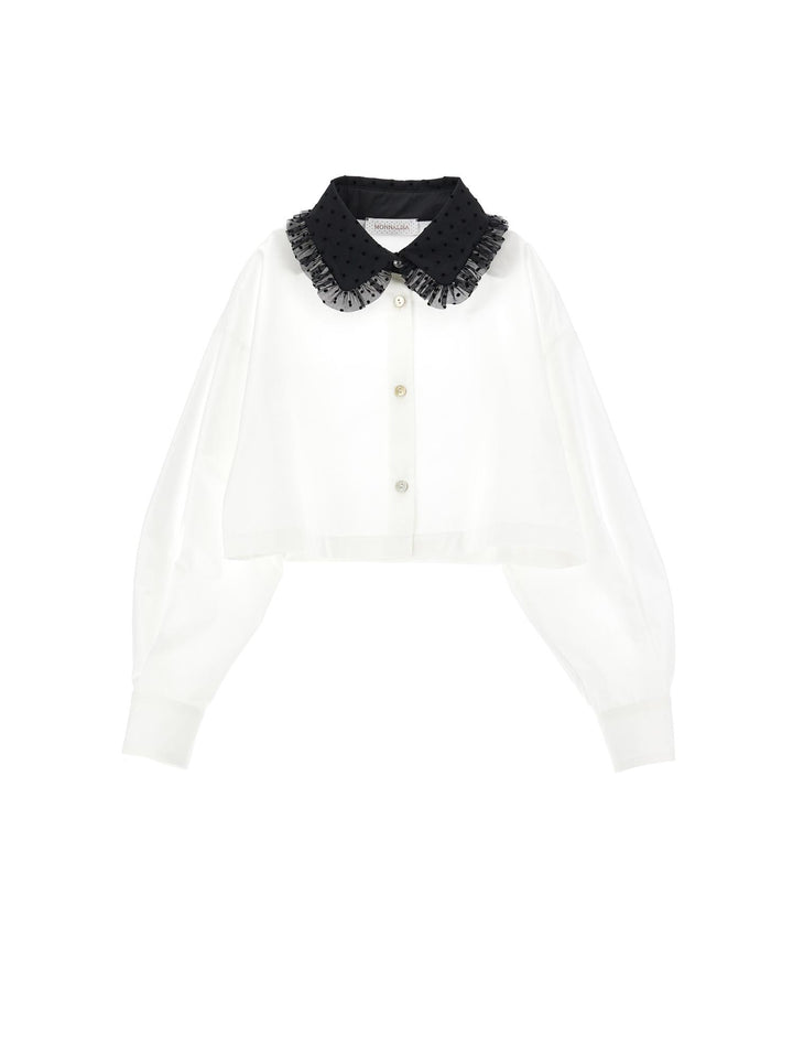 Camicia bianca con collo nero bambina 71B3002117 0150 Monnalisa kids 