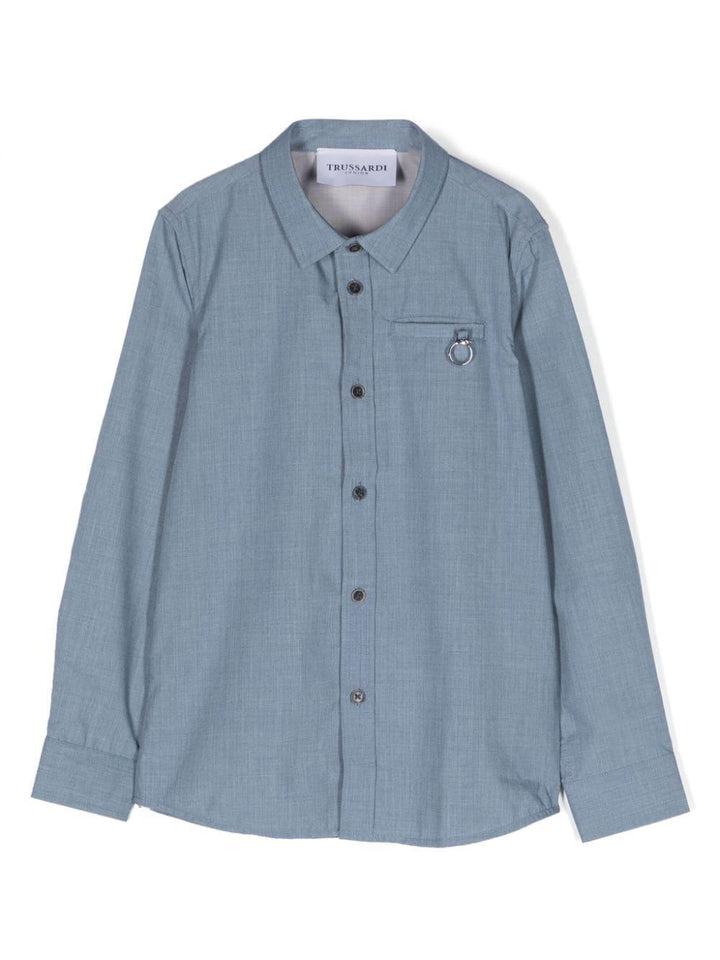 Camicia blu acciaio bambino con logo