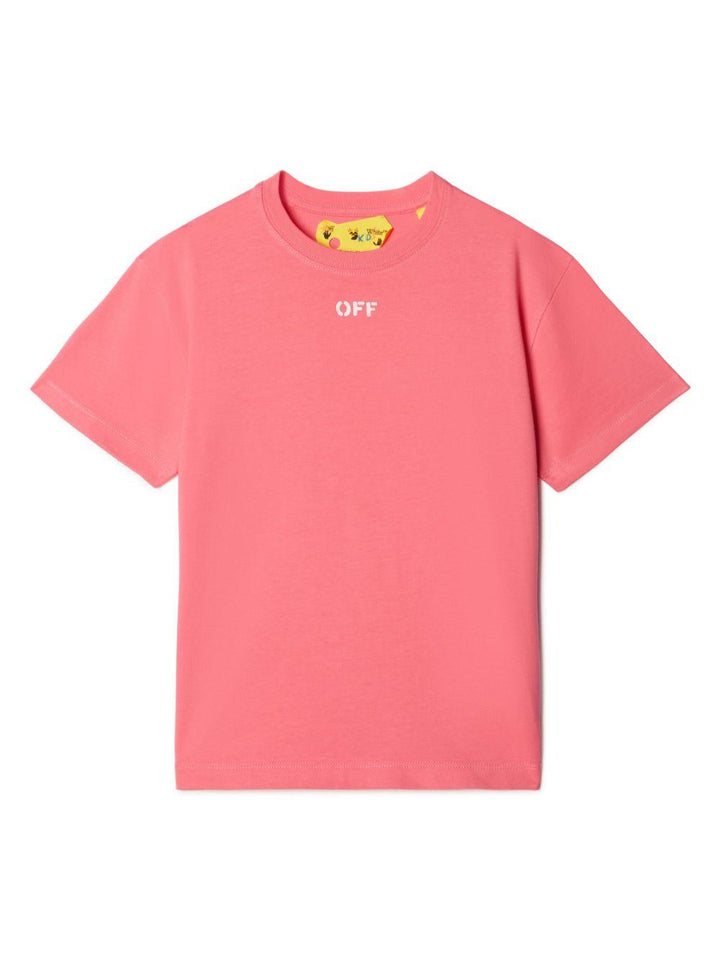 T-shirt rosa bambina con logo bianco stampato OGAA001F23JER002 3201 off-white kids 