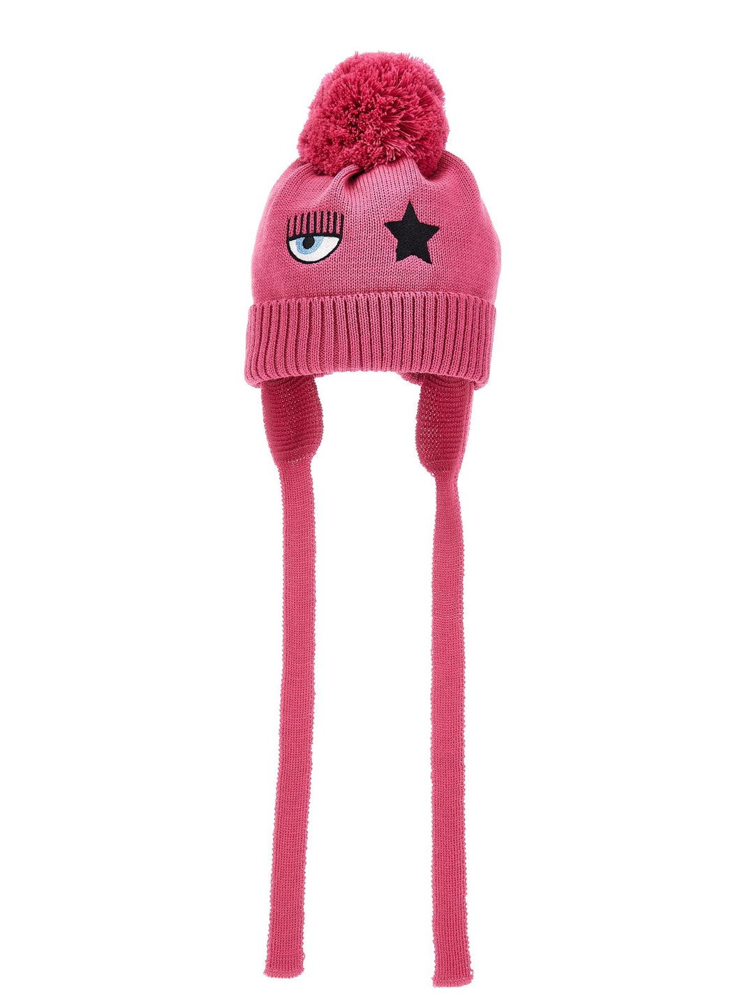 Berretto fucsia neonata con pompon e applicazioni