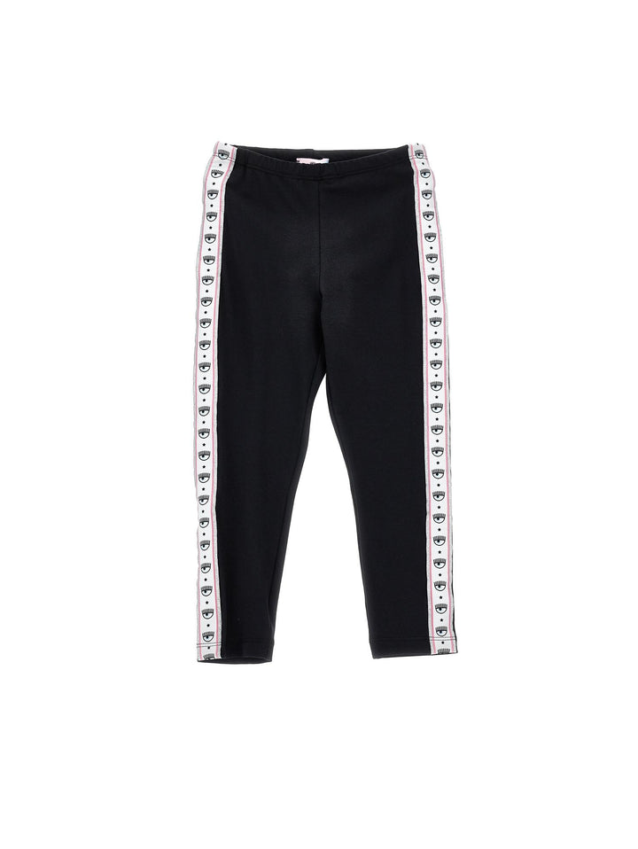 Leggings neri bambina con bande logate laterali