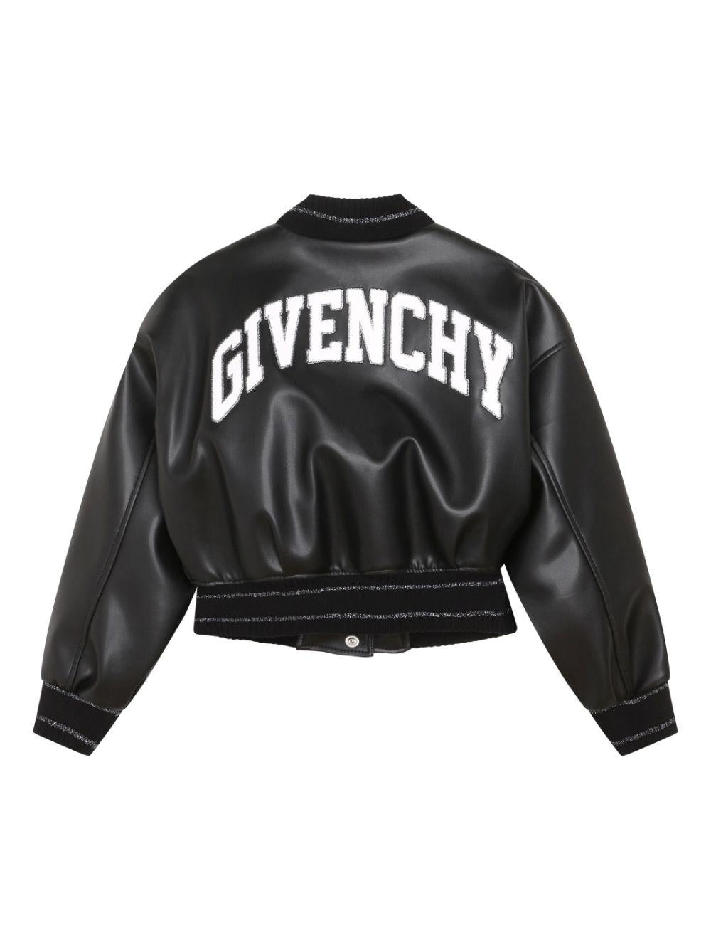 Giubbino nero bambina in ecopelle e applicazione posteriore<BR/> H16118 09B Givenchy Kids 