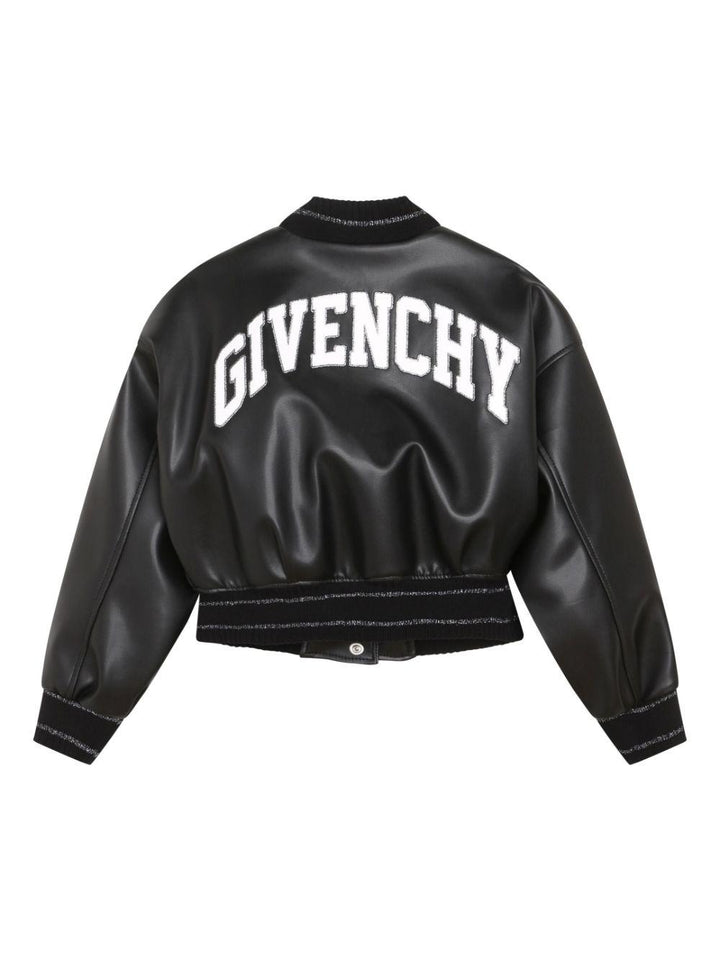 Giubbino nero bambina in ecopelle e applicazione posteriore<BR/> H16118 09B Givenchy Kids 