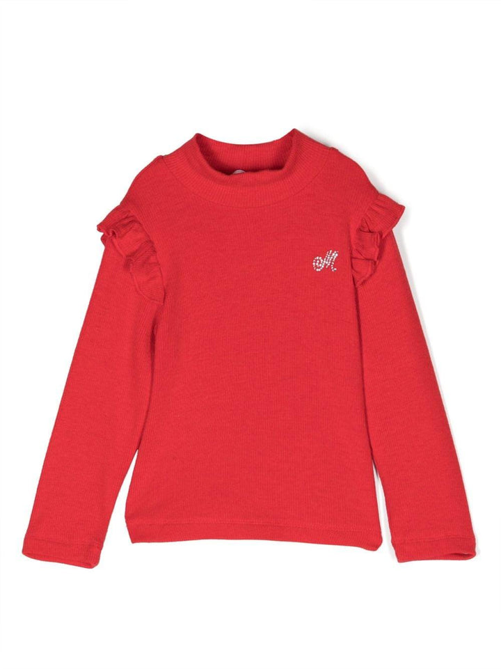 T-shirt rossa neonata con ruches e maniche lunghe