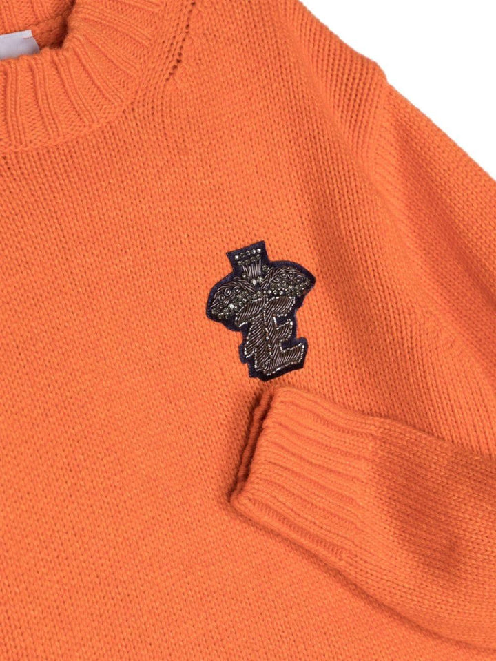 Maglione arancione carota bambina con ricamo