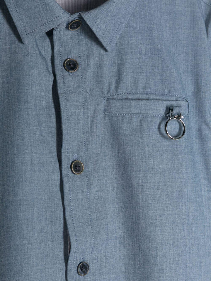 Camicia blu acciaio bambino con logo