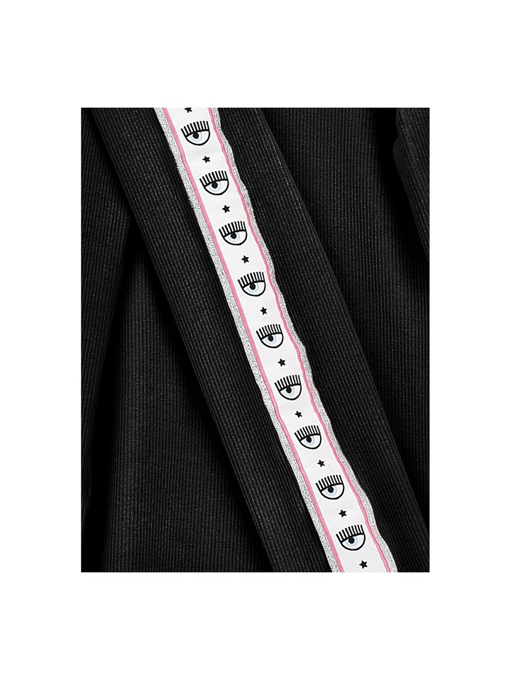 T-shirt nera bambina con bande laterali logate