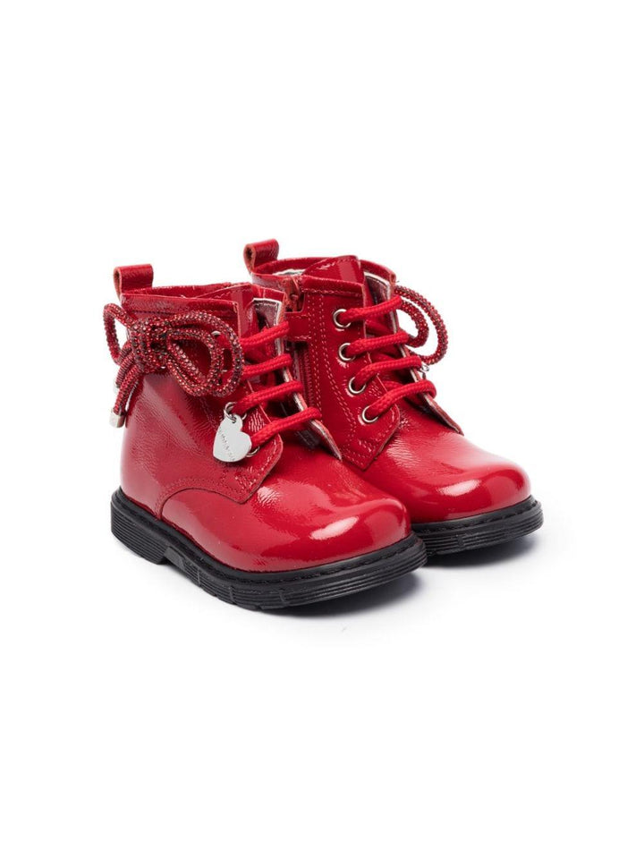 Stivale rosso stringato bambina con logo patch