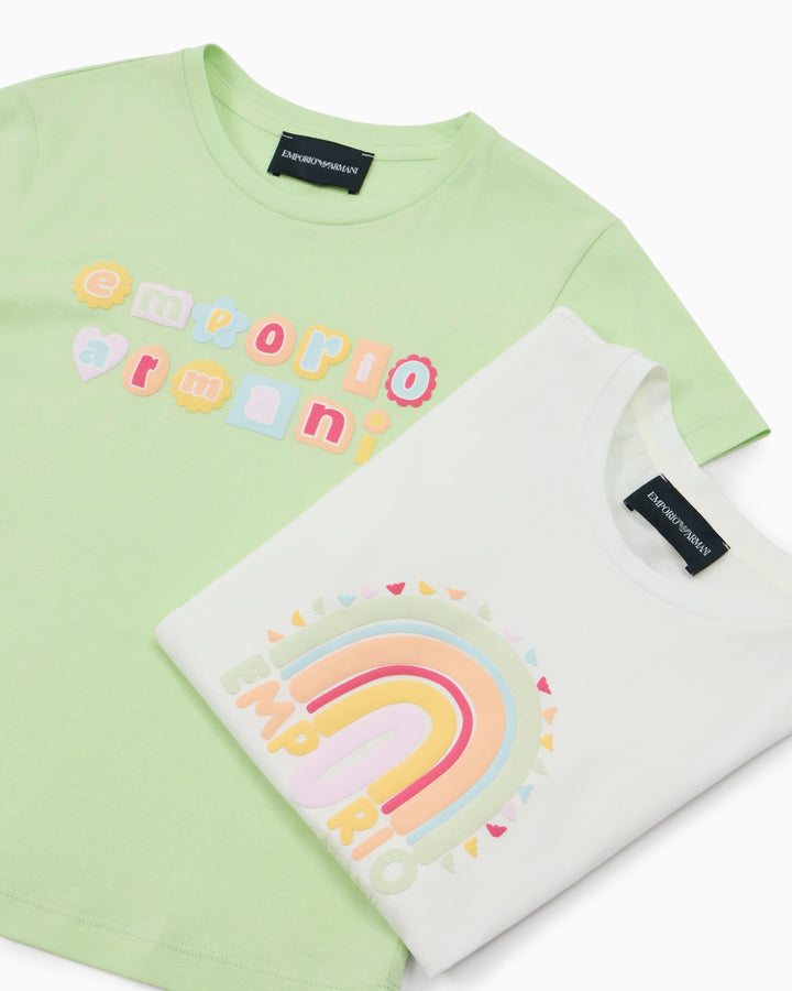 set t-shirt bianco/verde bambina