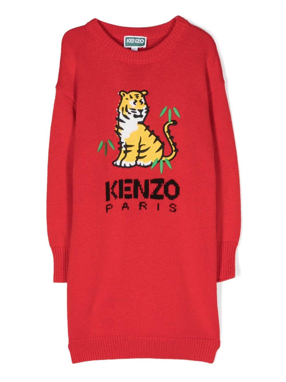 Abito rosso bambina con logo K12336 990 KENZO KIDS 