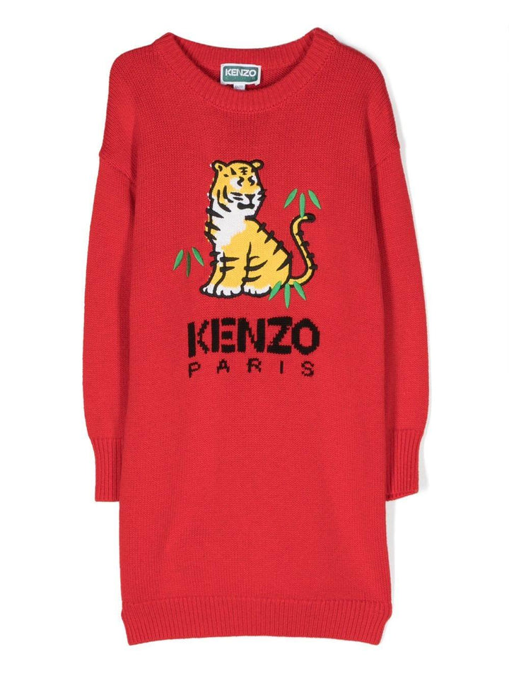 Abito rosso bambina con logo K12336 990 KENZO KIDS 