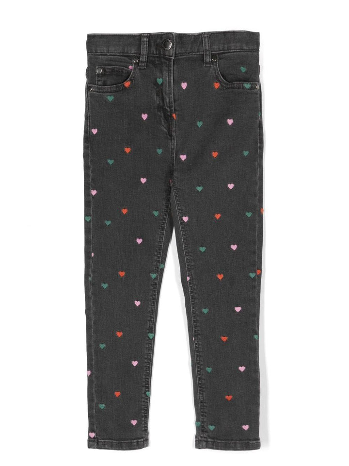 Pantaloni jeans grigio antracite bambina con ricamo