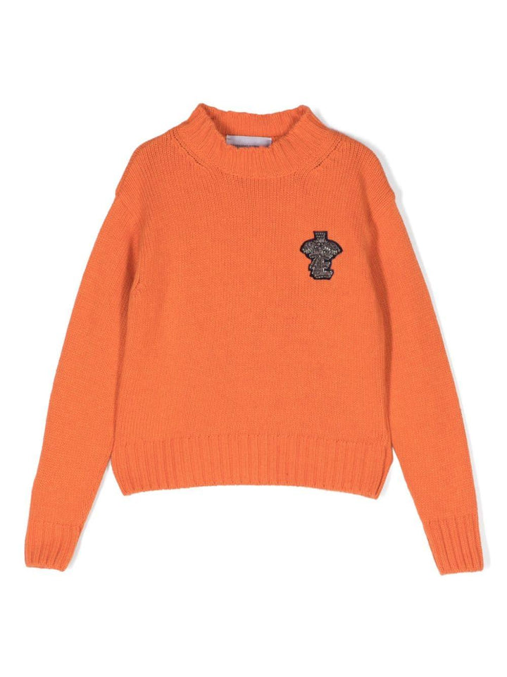 Maglione arancione carota bambina con ricamo