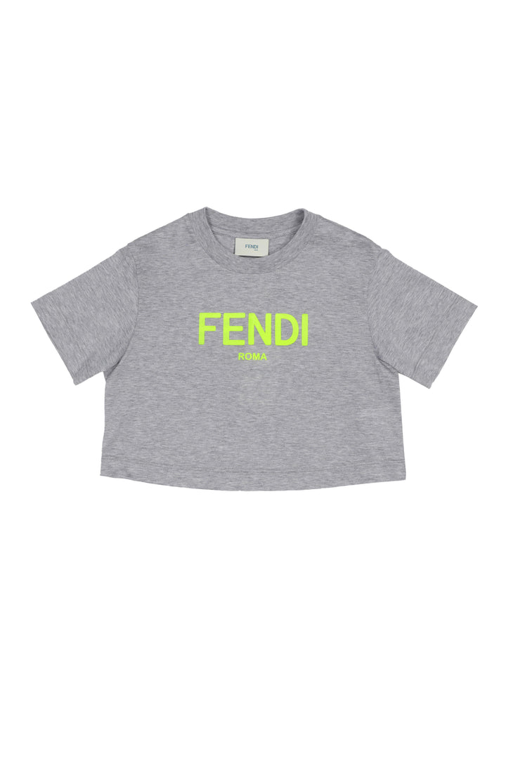 Maglietta grigia bambina,logo giallo