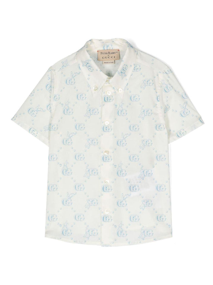 Camicia beige/celeste neonato