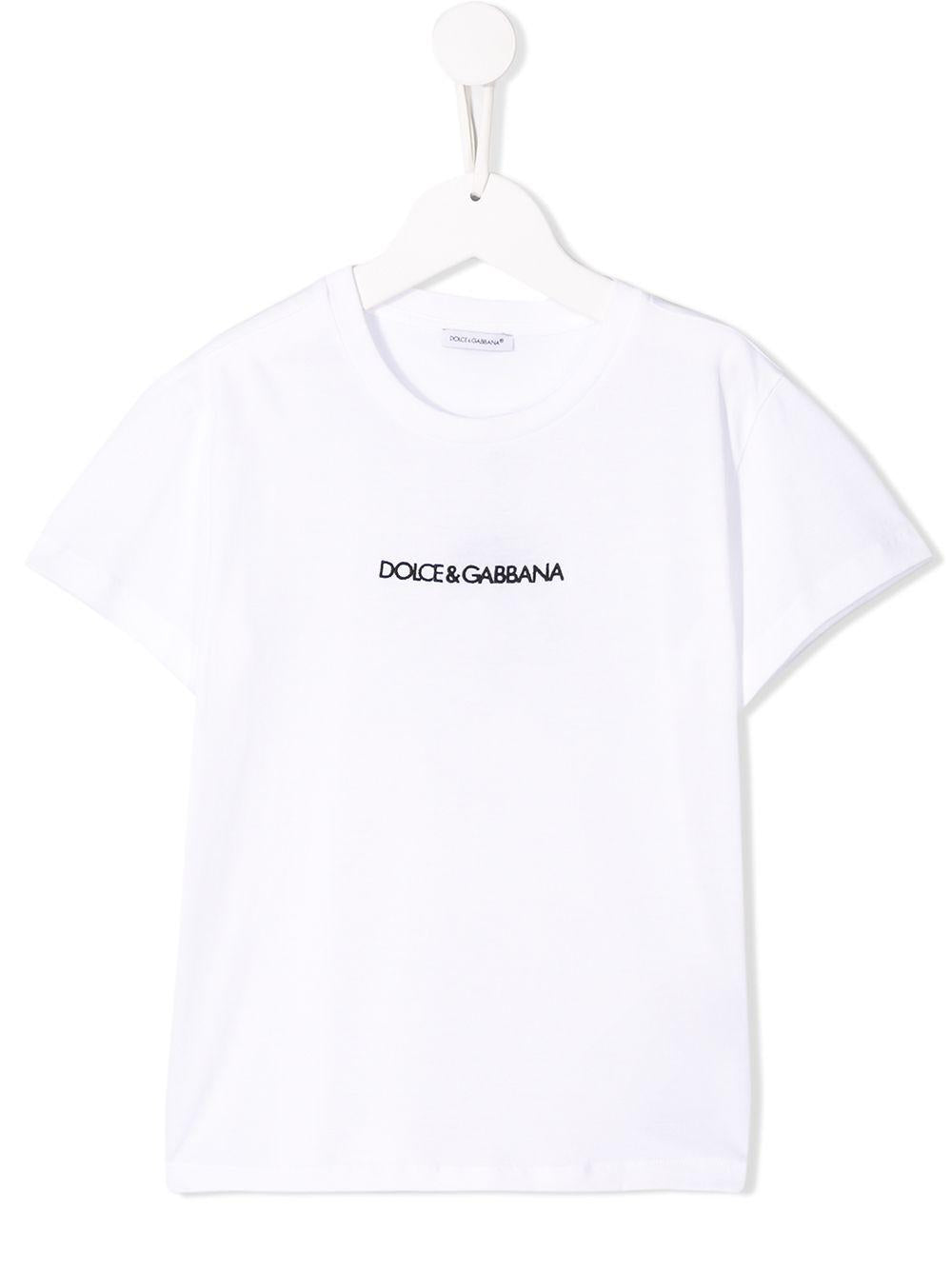 T-shirt bianca bambino con logo nero stampato