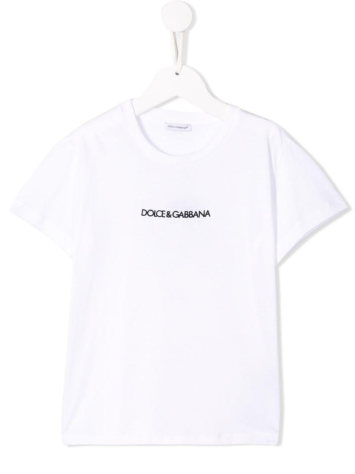 T-shirt bianca bambino con logo nero stampato