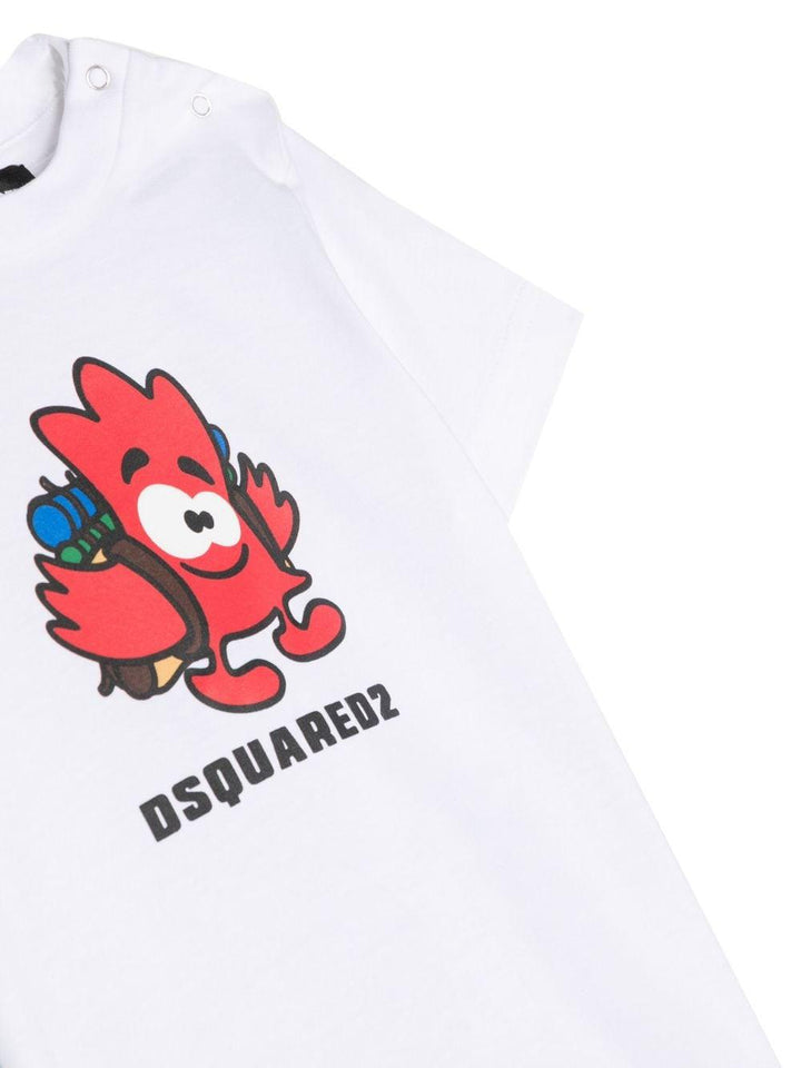 Maglia bianca,con stampa frontale e chiusura laterale con bottoni