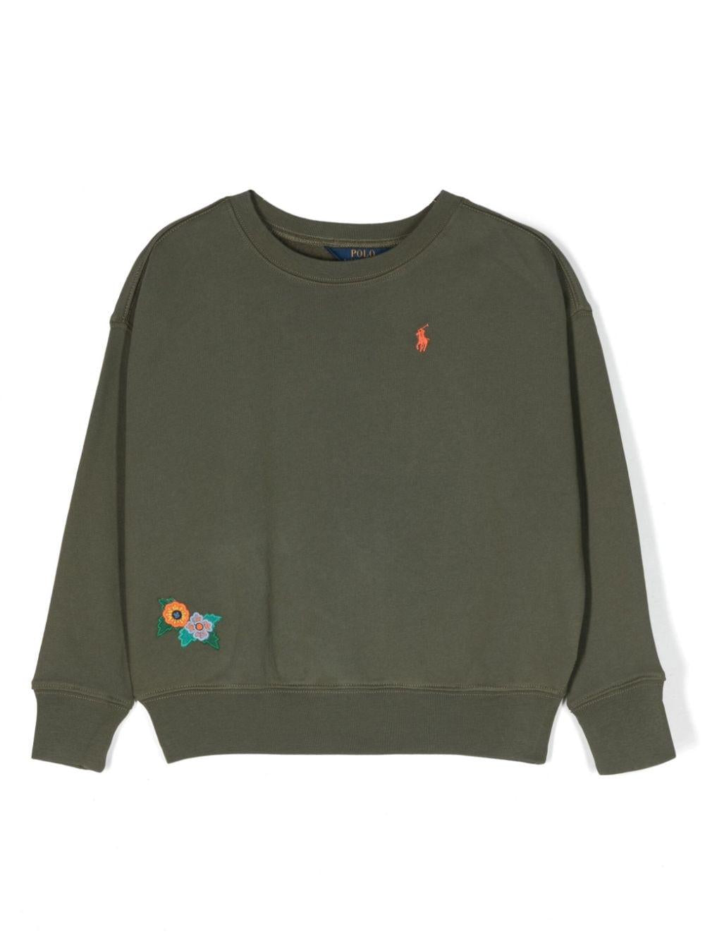 Felpa verde bambina con logo e applicazione