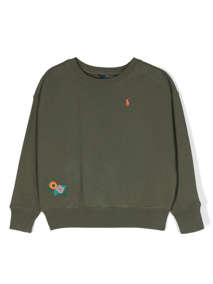 Felpa verde bambina con logo e applicazione