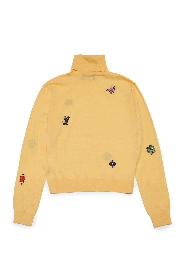 Maglia a collo alto gialla bambina,con applicazioni
