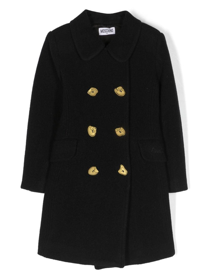 Cappotto nero bambina con ricamo logo