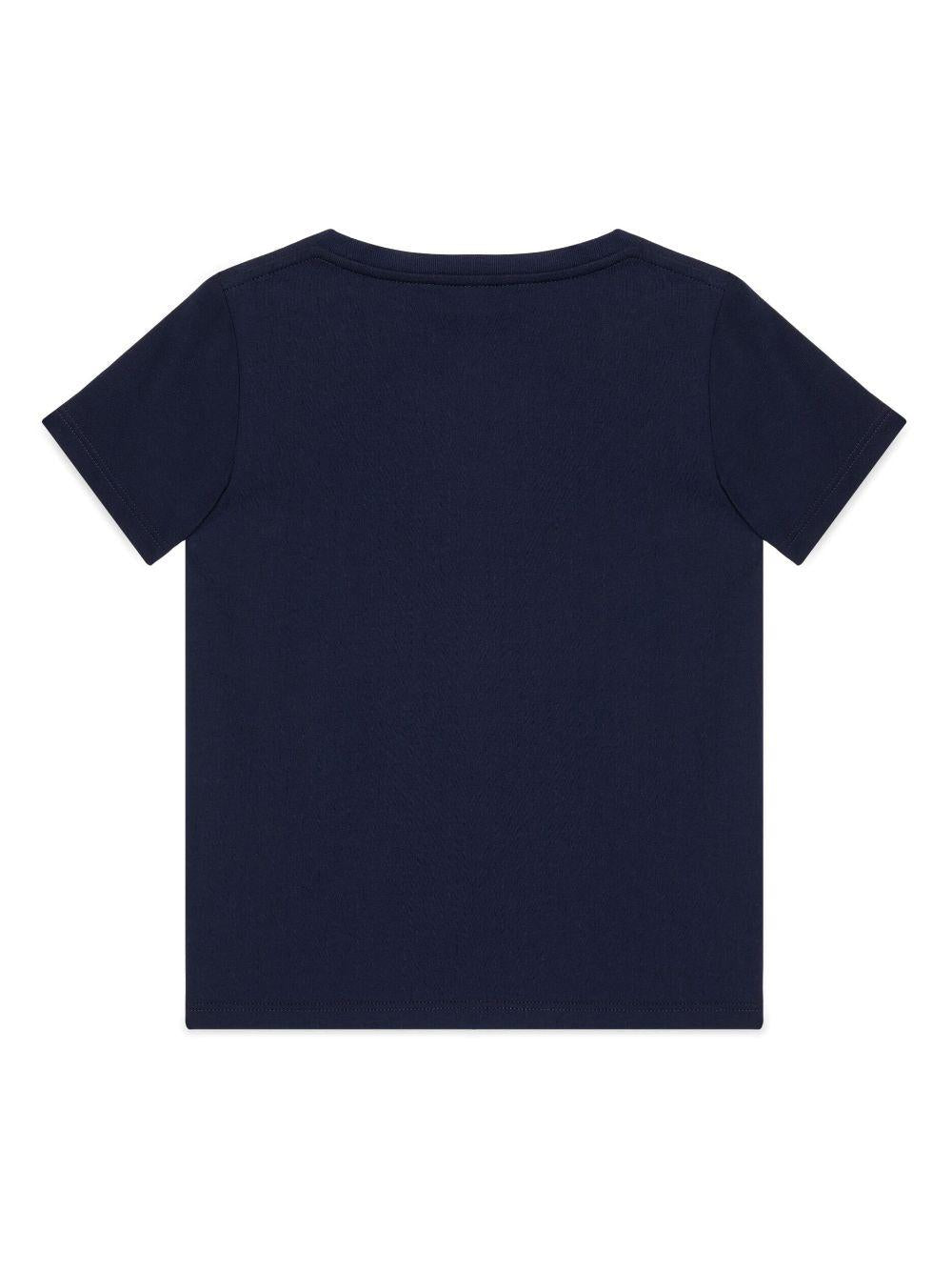 Maglia blu navy bambina,cotone, girocollo, maniche corte e orlo dritto