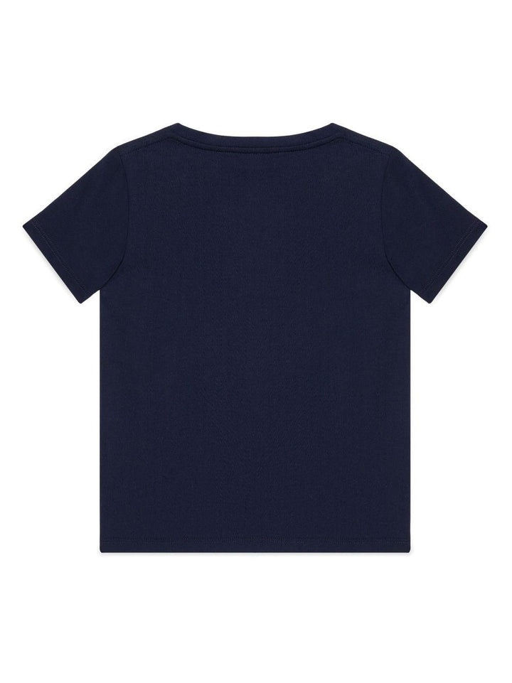 Maglia blu navy bambina,cotone, girocollo, maniche corte e orlo dritto