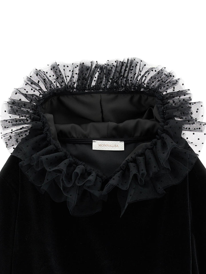 Felpe nera bambina con tulle applicato al cappuccio 71B6012850 0050 Monnalisa kids 