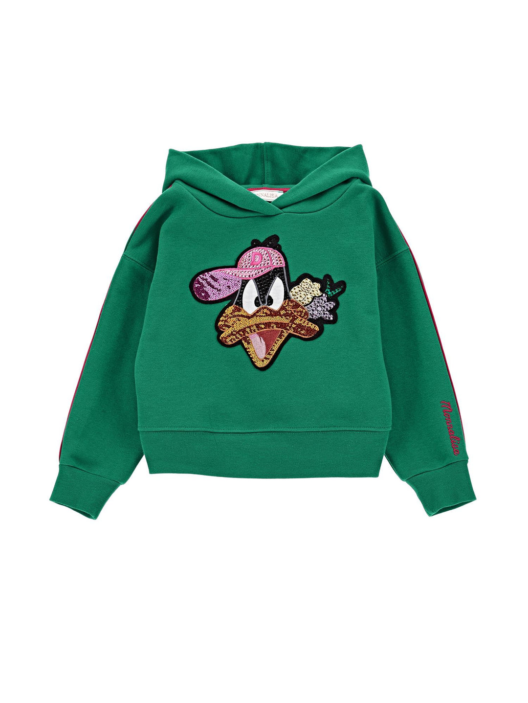 Felpa verde bambina con cappuccio e stampa 'Duffy Duck' 19B6292097 0026 Monnalisa kids 