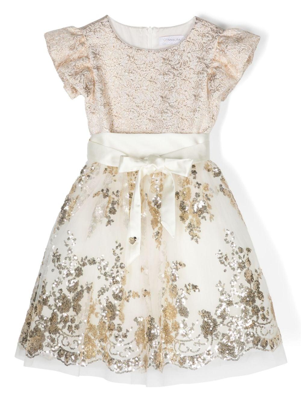Abito oro/ecru bambina 71C928RM3973 0270 Monnalisa kids 