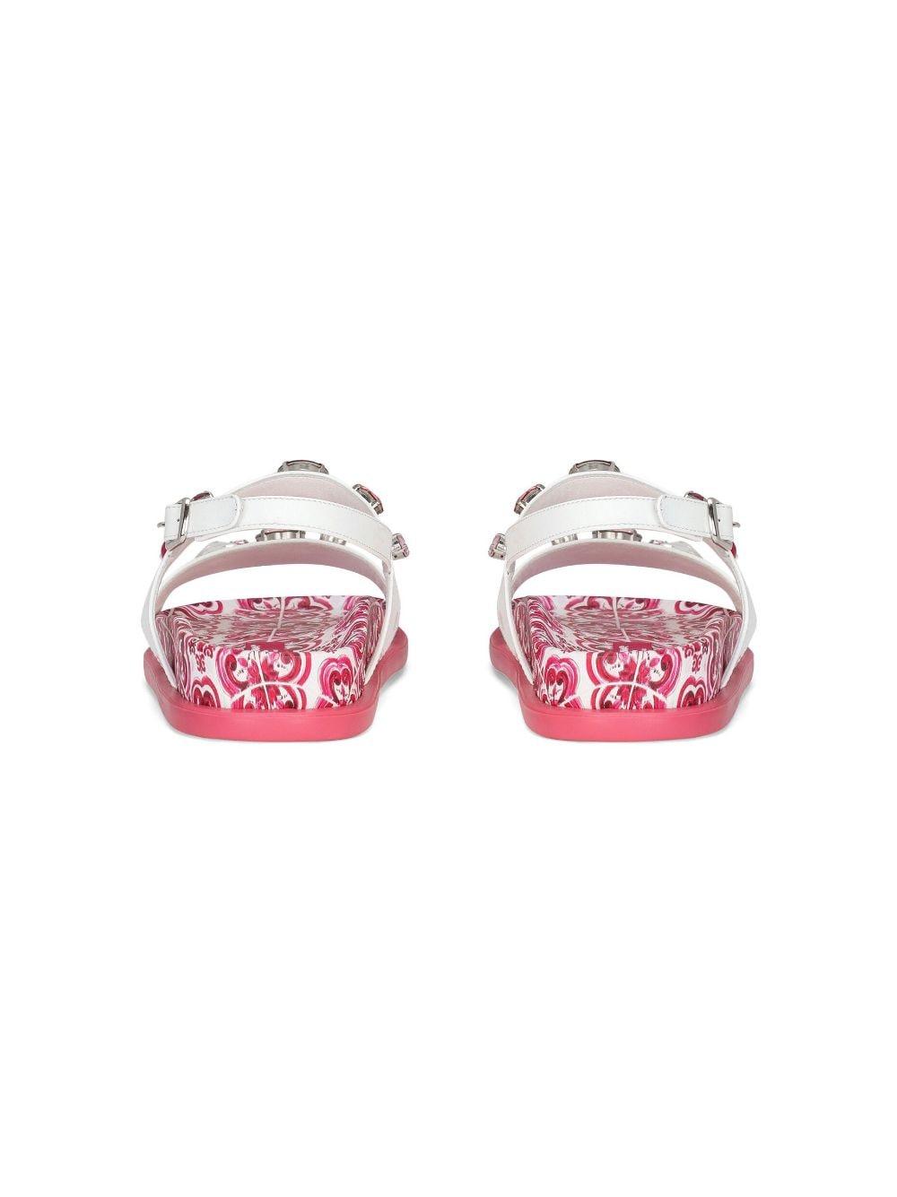 Sandalo bianco e rosa bambina con applicazioni e stampa maiolica