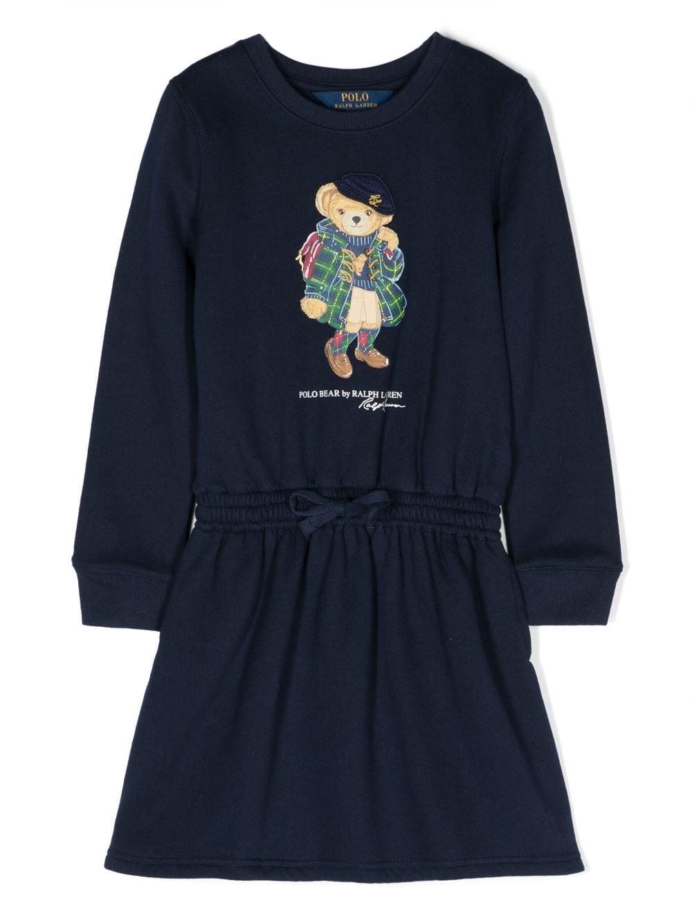 Abito blu bambina con stampa 312916767 002 RALPH LAUREN KIDS 