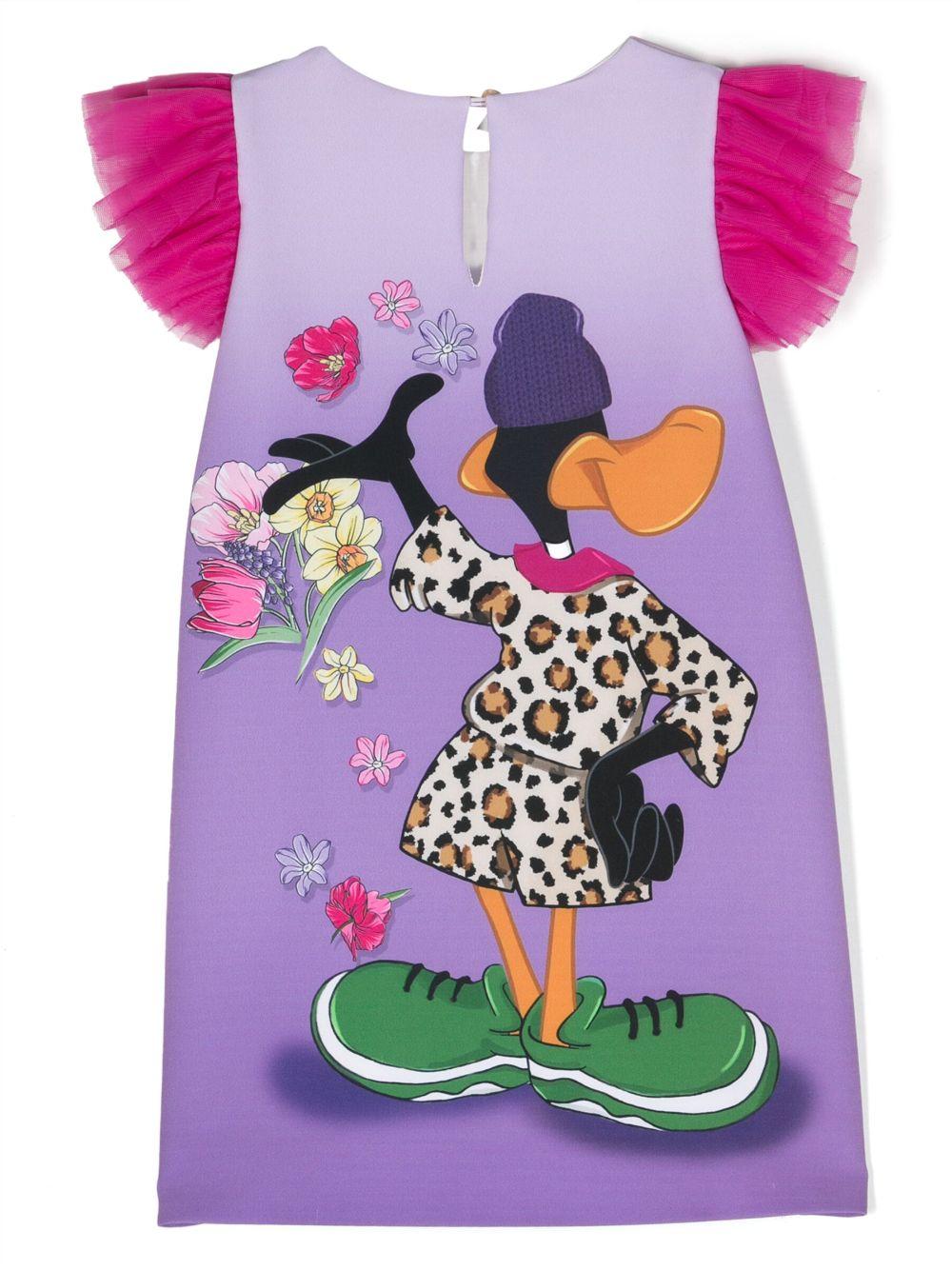 Abito lilla smanicato bambina con stampa 'Duffy Duck' 11B9152306 0084 Monnalisa kids 