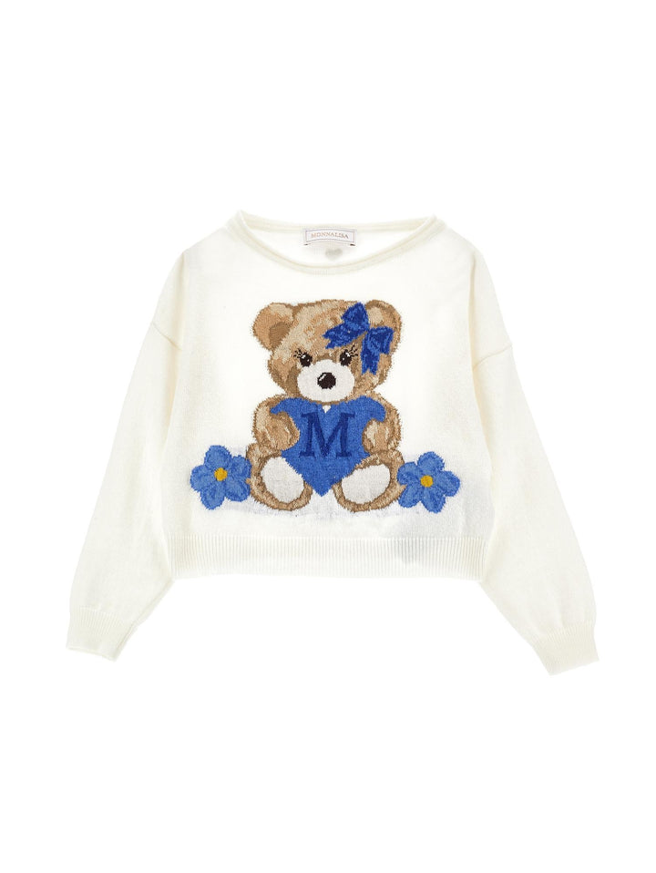 Maglia bianca bambina con ricamo multicolor
