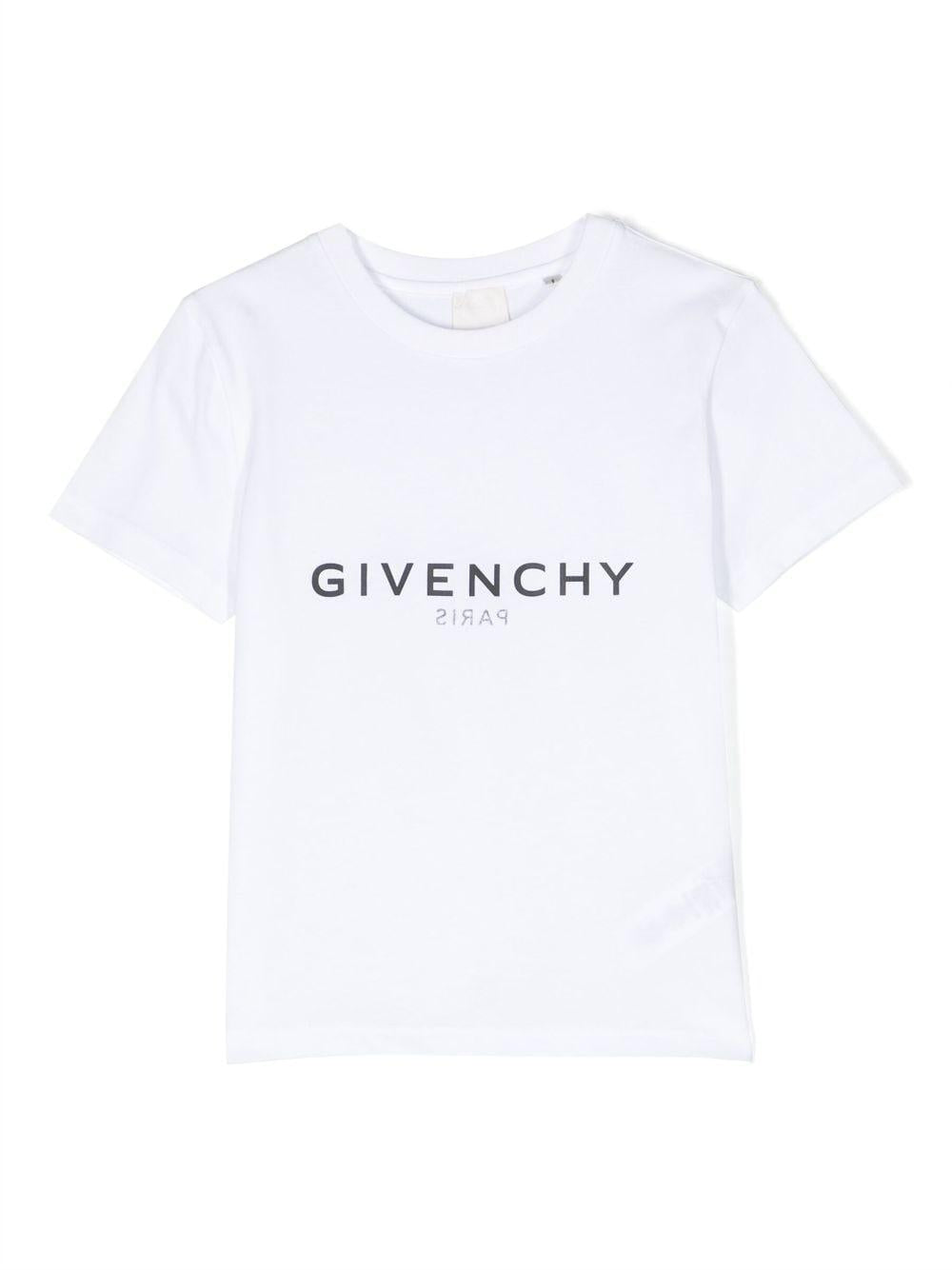 T-shirt bianca bambino con logo stampato nero H25446 10P Givenchy Kids 