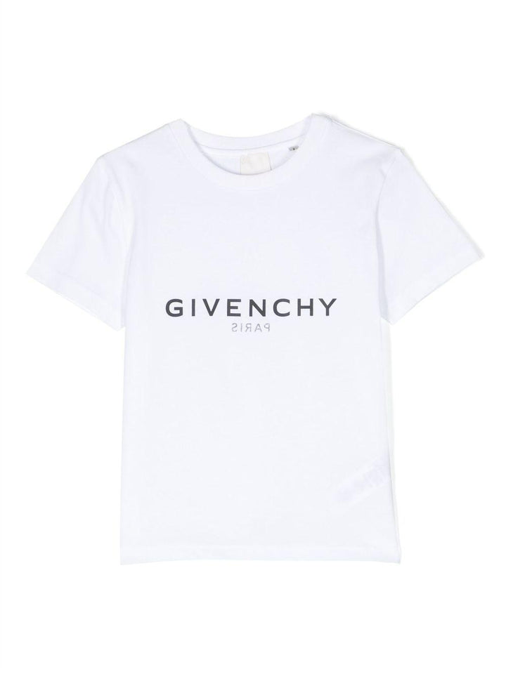 T-shirt bianca bambino con logo stampato nero H25446 10P Givenchy Kids 