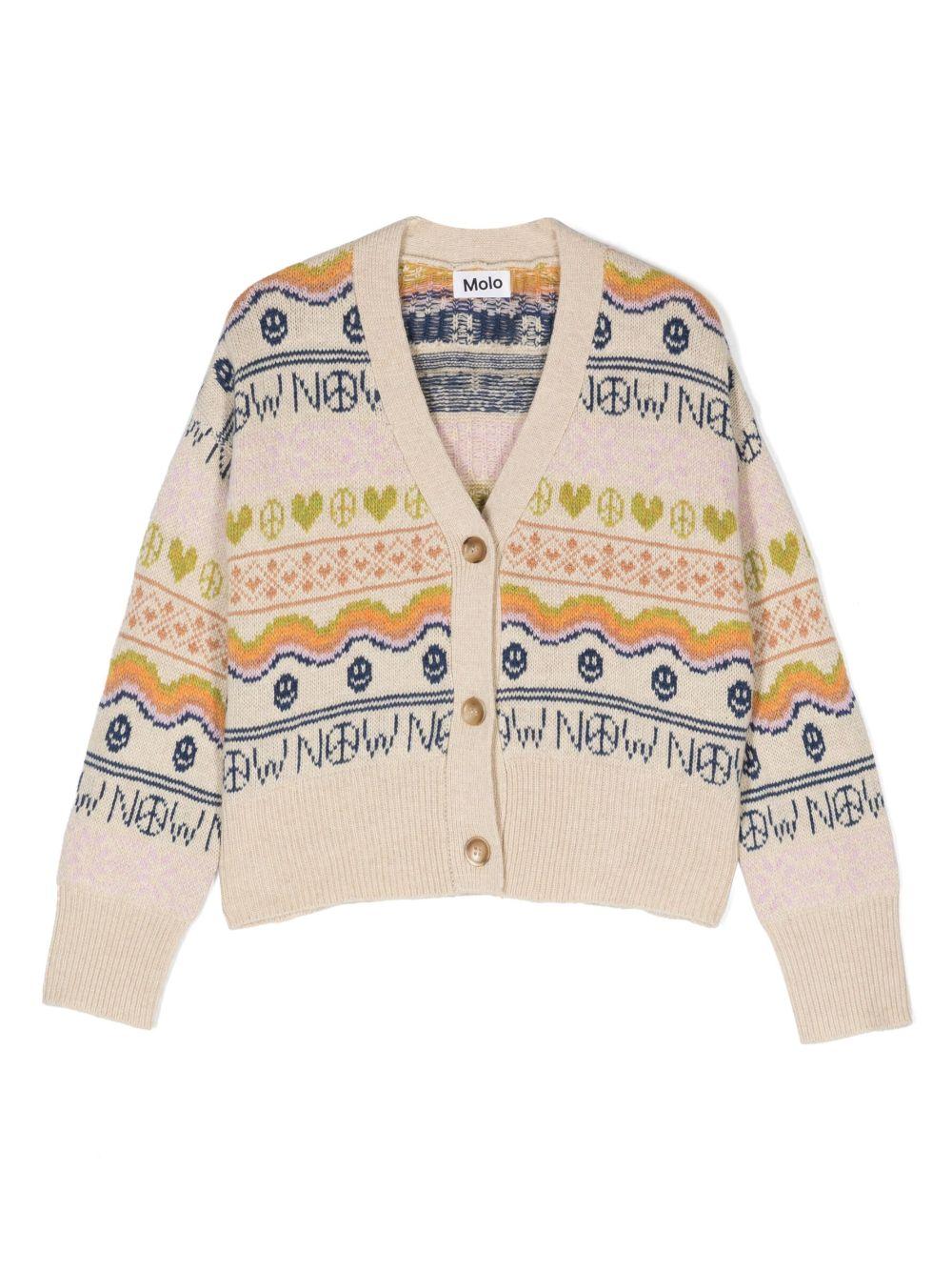 Cardigan beige e multicolor bambina con stampa