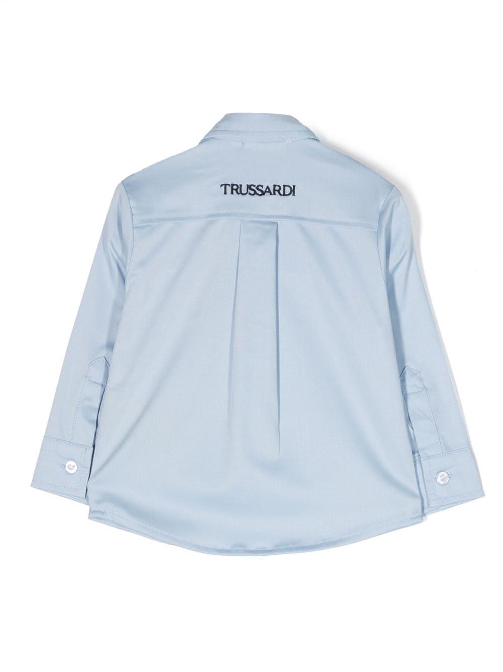 Camicia blu fiordaliso unisex con ricamo