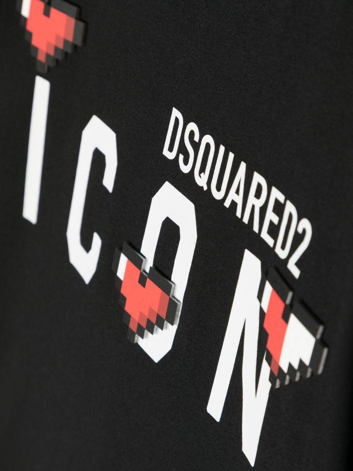 T-shirt nera bambina con stampa Icon bianca
