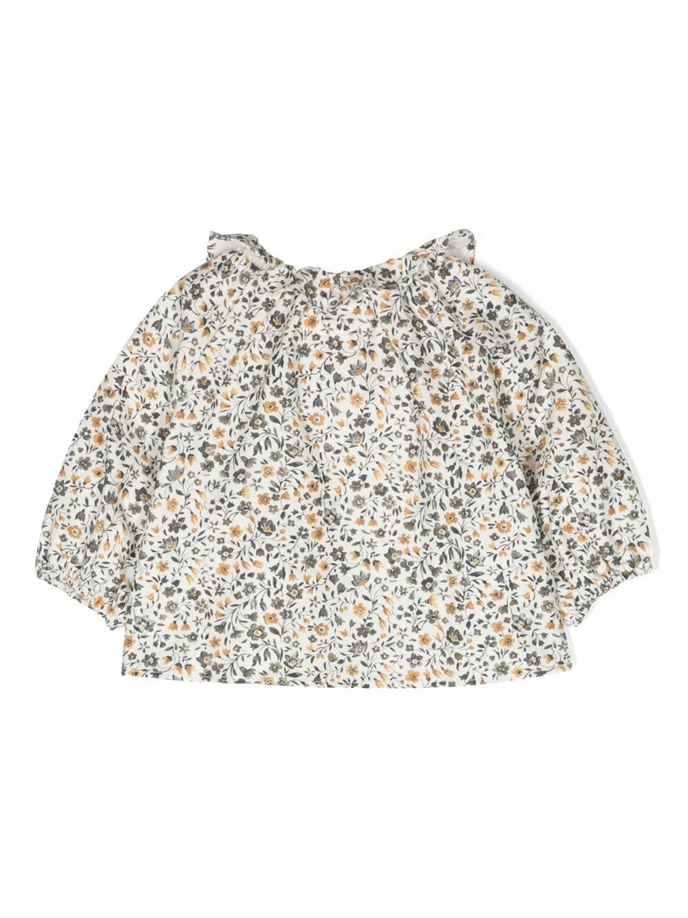 Camicia bianca e multicolor neonata con stampa a fiori