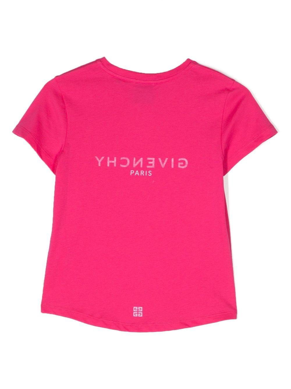 T-shirt fucsia bambina con logo bianco stampato H15329 49N Givenchy Kids 