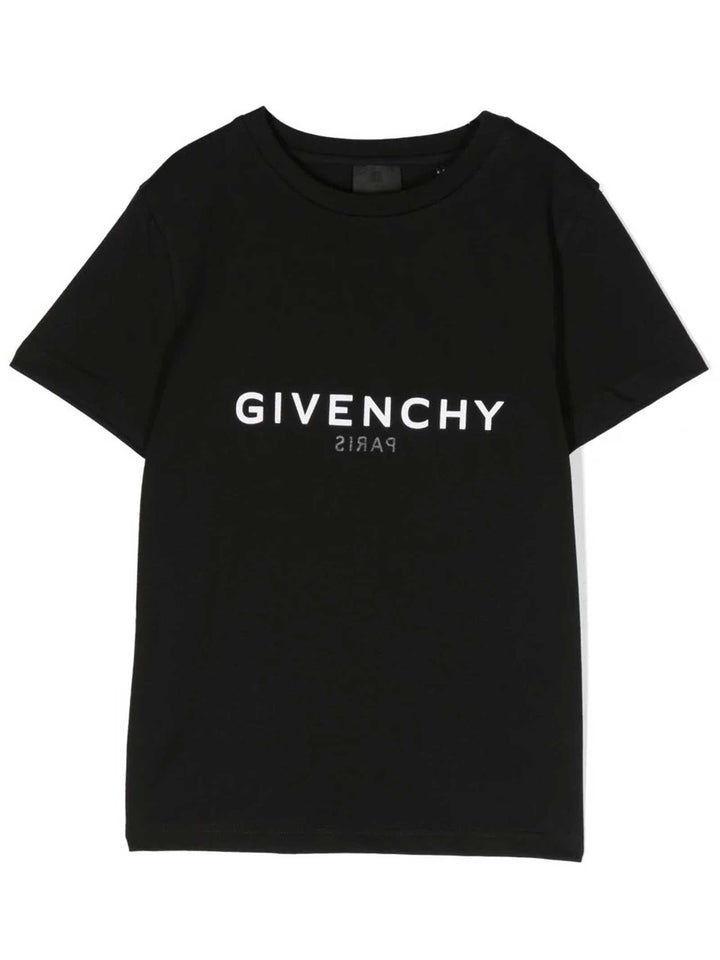 T-shirt nera bambino con logo bianco stampato H25446 09B Givenchy Kids 