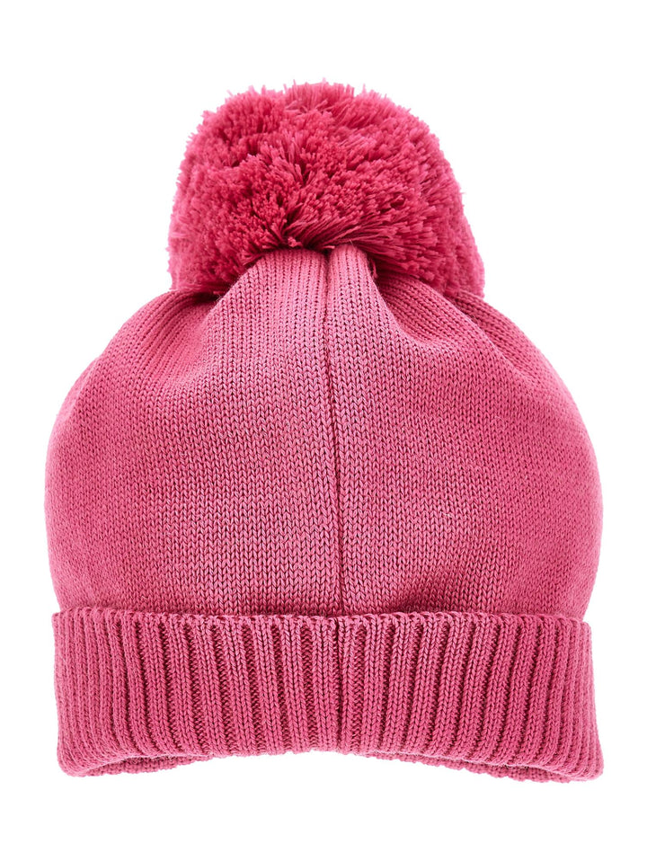 Berretto fucsia neonata con pompon e applicazioni