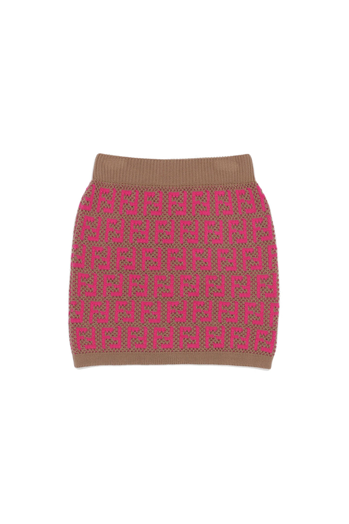 Gonna marrone bambina,logo rosa tramato