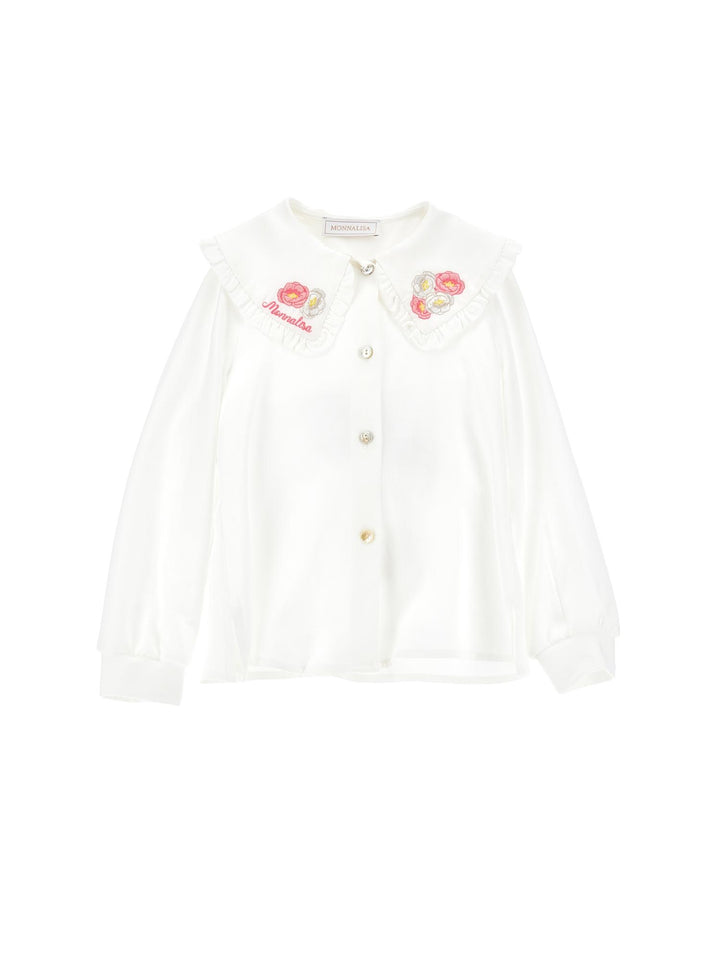 Camicia bianca bambina con ricami sul colletto 11B3002103 0001 Monnalisa kids 