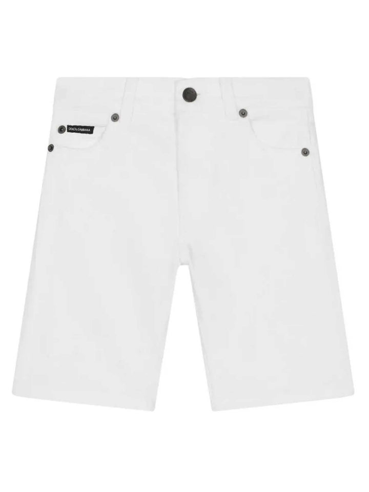 Bermuda denim bianco bambino con placca logo