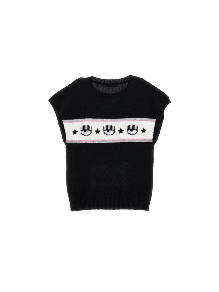 Maglia nera smanicata con stampa logata